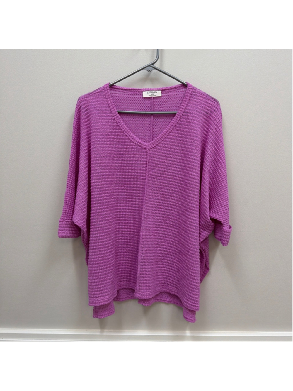 Zenana Waffle Knit Oversized Purple S/S Sweater Sz S/M!